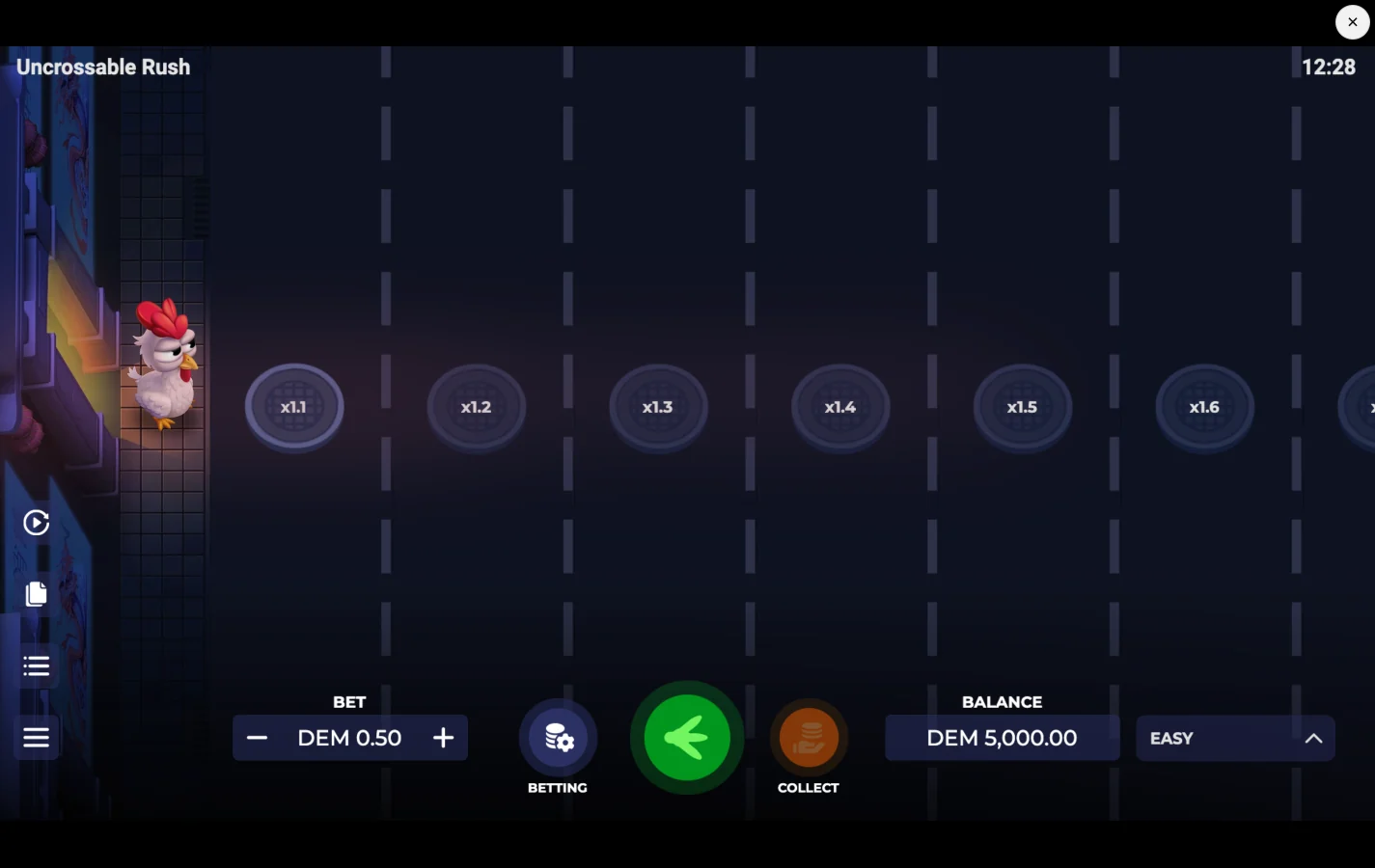 Uncrossable Rush gameplay screen by Evoplay 1