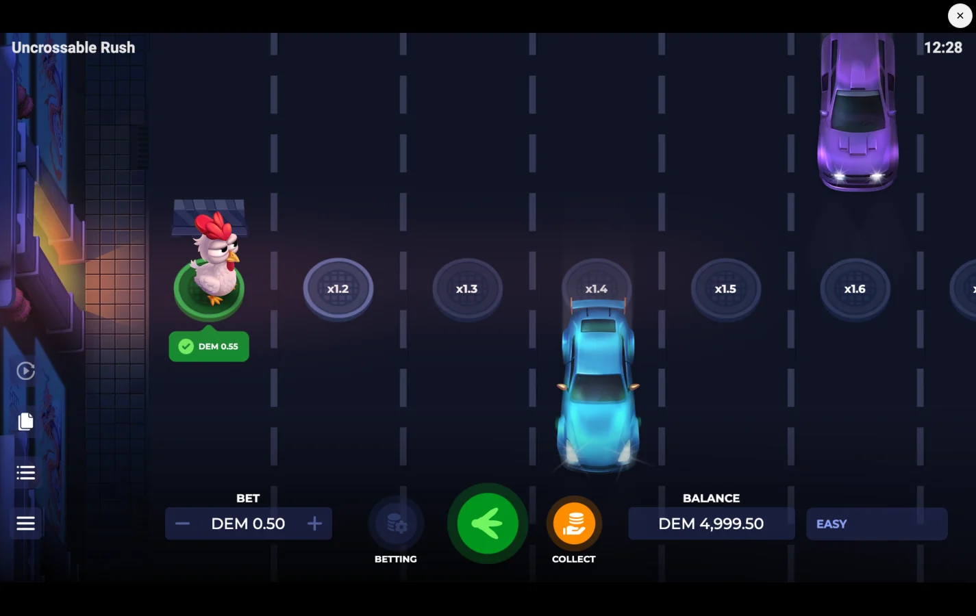 Uncrossable Rush gameplay screen by Evoplay 2