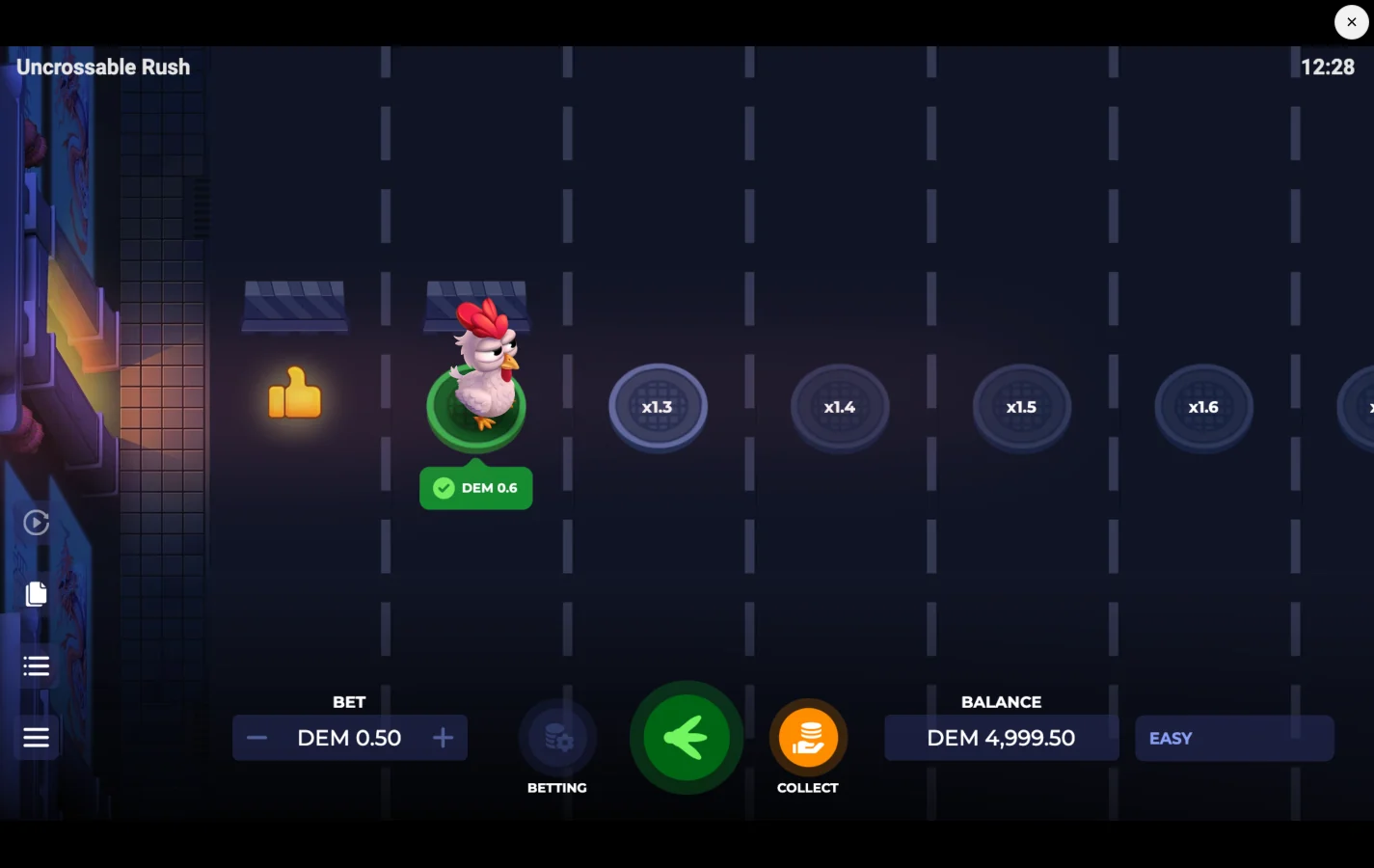 Uncrossable Rush gameplay screen by Evoplay 3