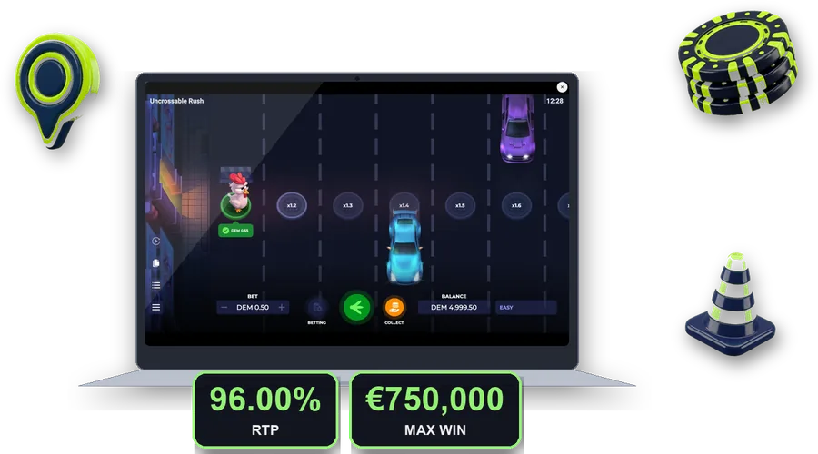 Uncrossable Rush on screen with the key figures of this section