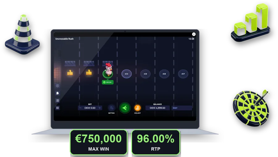 Uncrossable Rush on screen with the key figures of this section