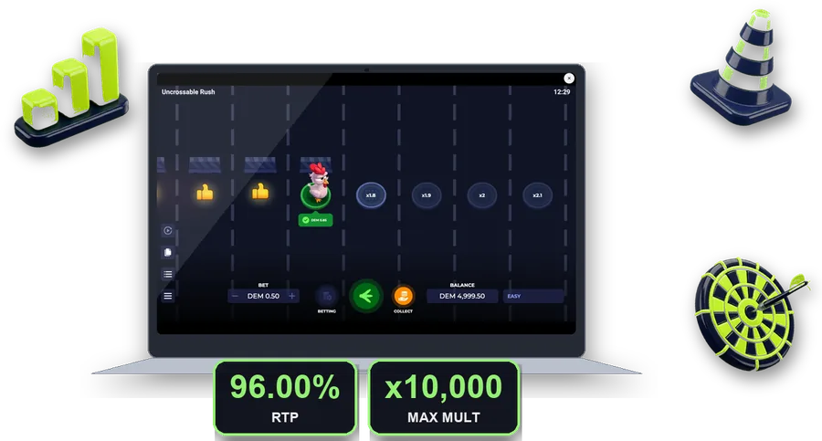 Uncrossable Rush on screen with the key figures of this section