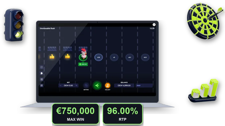 Uncrossable Rush on screen with the key figures of this section
