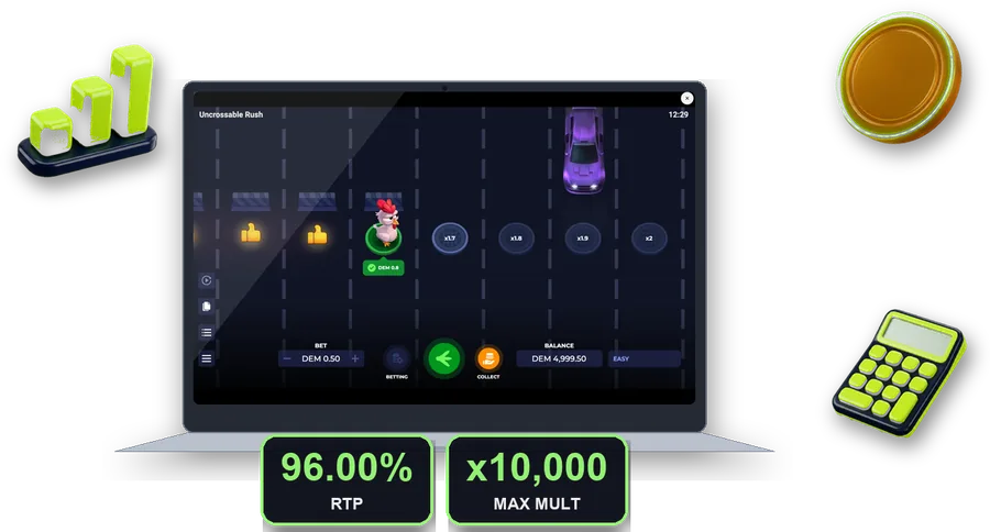Uncrossable Rush on screen with the key figures of this section