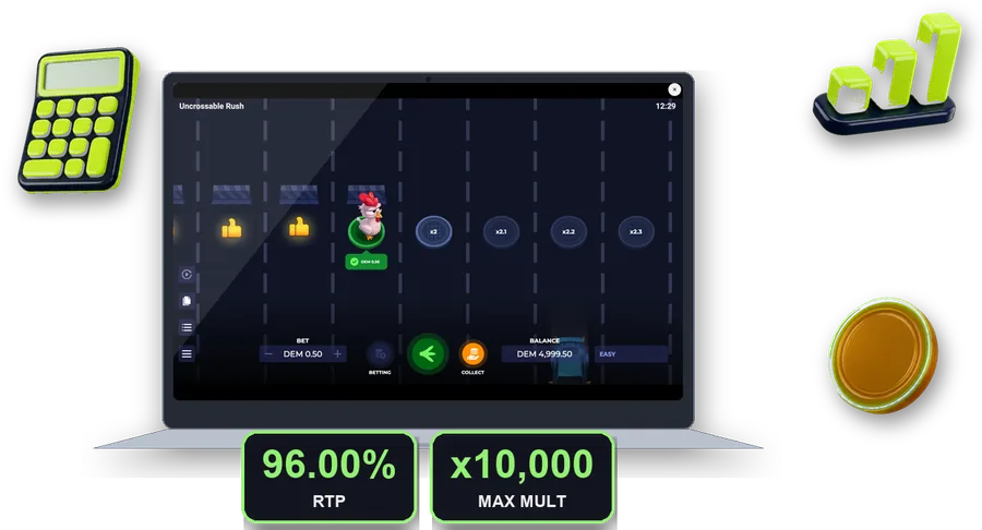 Uncrossable Rush on screen with the key figures of this section