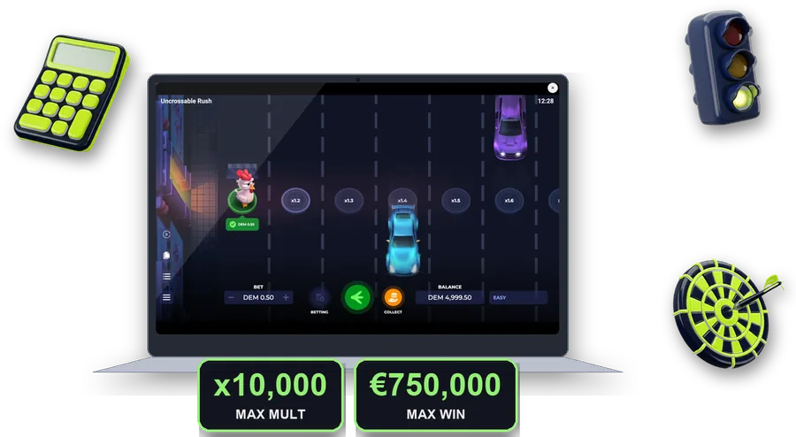 Uncrossable Rush on screen with the key figures of this section