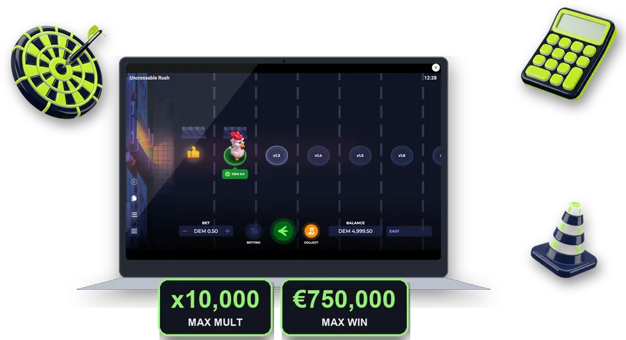 Uncrossable Rush on screen with the key figures of this section
